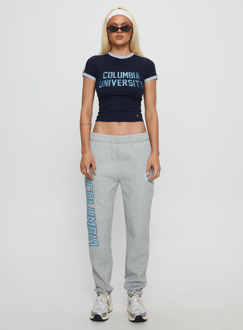 front view of model wearing Princess Polly Columbia Basic Sweatpants Grey Mid Rise Pants 