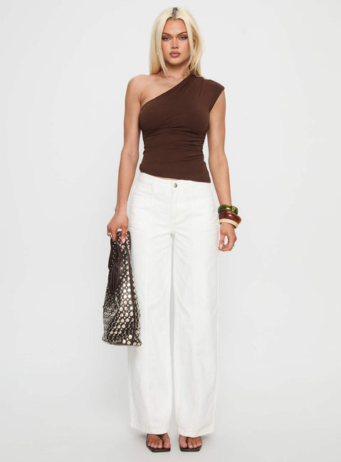front view of model wearing Princess Polly Taji Wide Leg Jeans White High Rise Jeans 