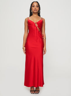 front view of model wearing Princess Polly About A Girl Maxi Dress Red Plunger 