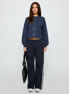 Presented in the Kammi Button Up Cardigan Navy womens jumpers with short length on-body view of model wearing Princess Polly
