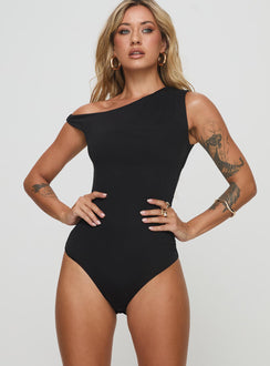 front view of model wearing Princess Polly Miyako Bodysuit Black Tall Sleeveless 