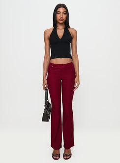 front view of model wearing Princess Polly Kinkirk Flared Pants Burgundy Low Rise Pants Pants 