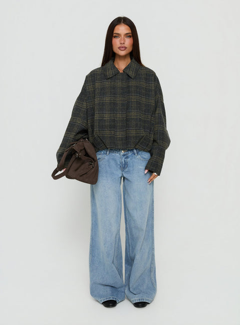 Dennie Bomber Jacket Charcoal / Green Plaid
