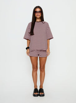 Settle Down Tie Shorts Pink / Brown Stripe