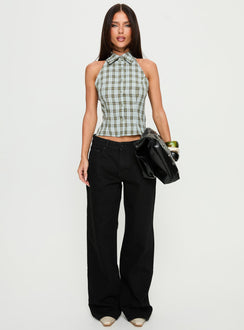 front view of model wearing Princess Polly Serenitia Mid Rise Relaxed Jeans Jet Black Mid Rise Jeans Jeans 