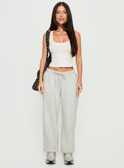 front view of model wearing Princess Polly Caspa Dream Fleece Oversized Ankle Cuff Jogger Grey Marle High Rise Pants 