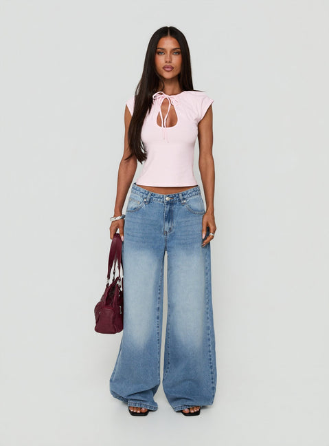 Lokura Low Rise Super Baggy Jeans Vintage Mid Blue Wash