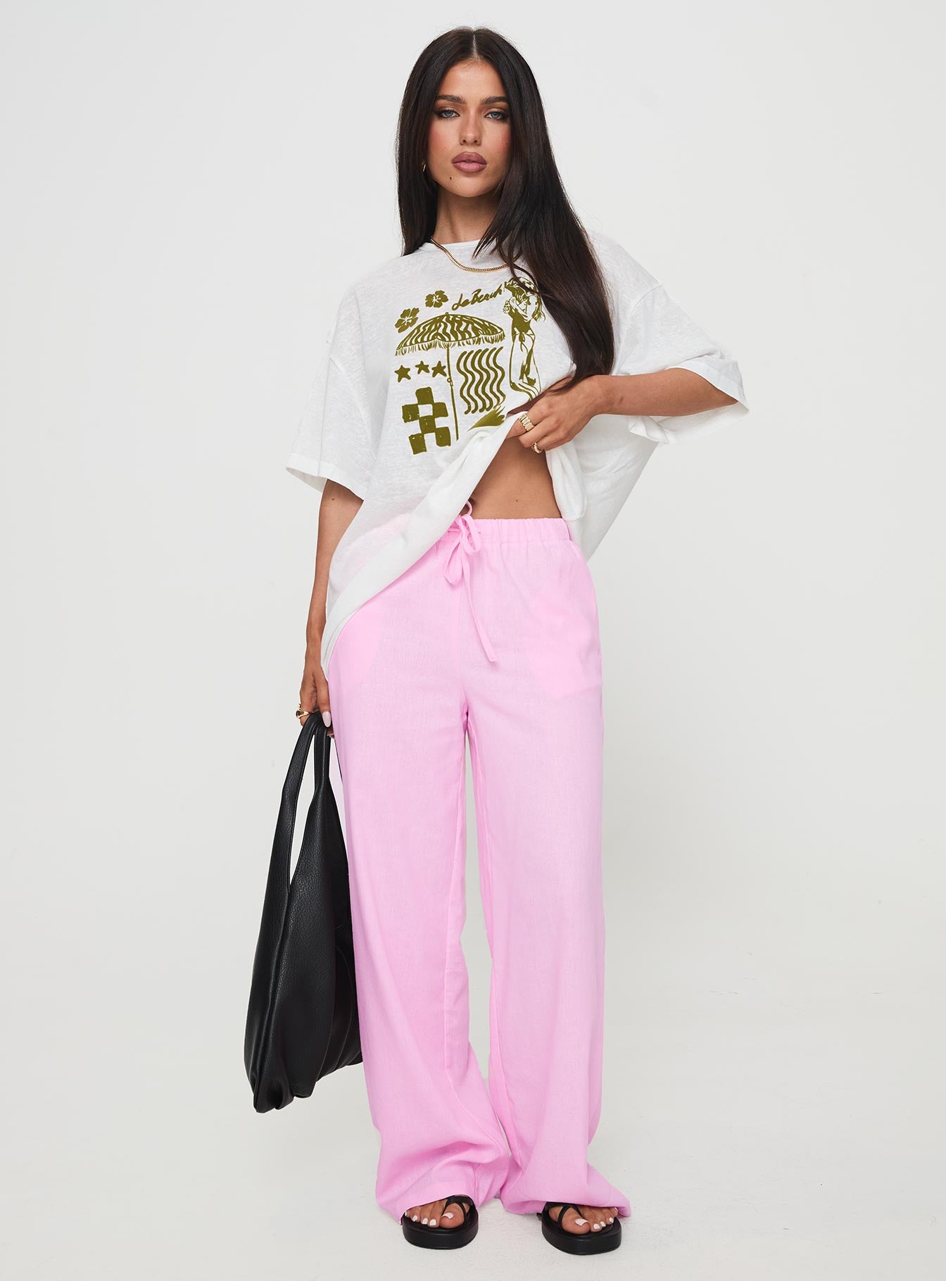 front view of model wearing Princess Polly Darise Pants Blush High Rise Pants Pants 
