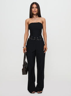 front view of model wearing Princess Polly Passionette Pants Black Petite High Waisted Pants 