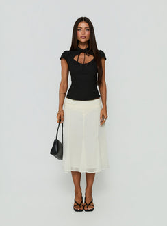Showcasing the Ambrosea Panelled Midi Skirt Cream womens-skirts with midi length front view of model wearing Princess Polly