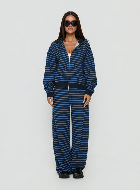 Delaeni Zip Through Hoodie Blue Stripe