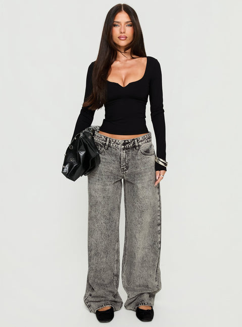 front view of model wearing Princess Polly Serenitia Mid Rise Relaxed Jeans Washed Grey Mid Rise Jeans 