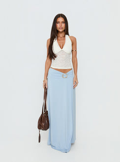   front view of model wearing Princess Polly Nola Hardware Slit Maxi Skirt Blue Maxi Skirts 