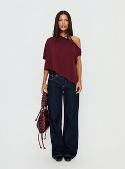 Passerby Asymmetrical Off Shoulder Top Burgundy
