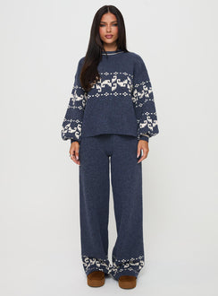 front view of model wearing Princess Polly Alpine Sweater Navy / Cream Cropped Jumpers 