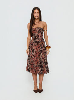   front view of model wearing Princess Polly Tipsy Midi Skirt Animal Multi 