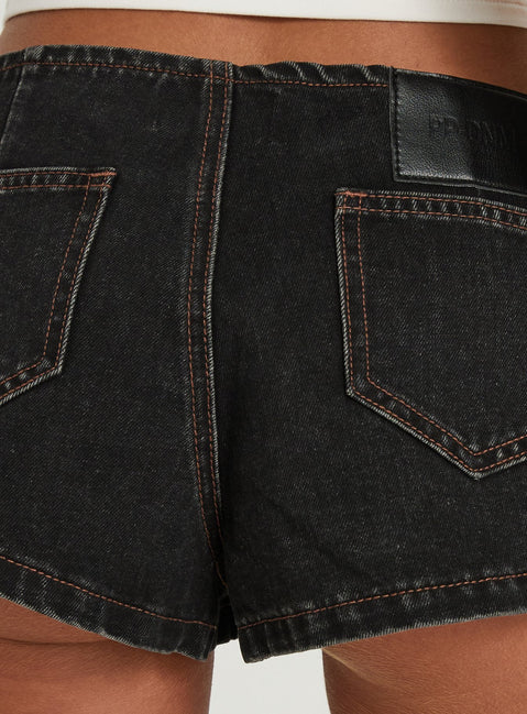Foscara No Waist Micro Denim Shorts Washed Black