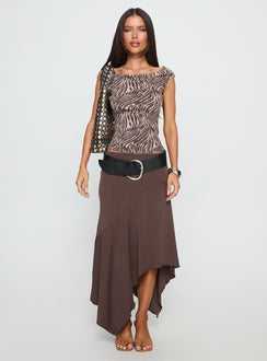 Futura Asymmetrical Midi Skirt Chocolate Midi Skirts 