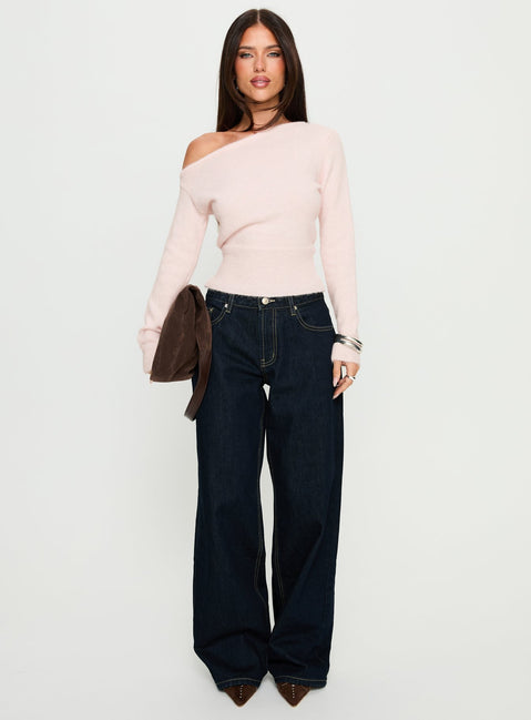 Selbey Fluffy Cinched Waist Off Shoulder Top Pink