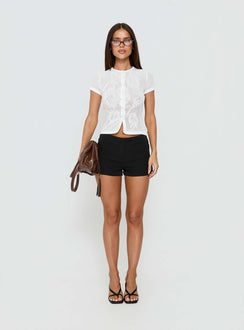 Cypressa Crochet Short Sleeve Top Antique White