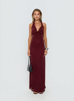Wild Bunch Cowl Neck Backless Maxi Dress Burgundy