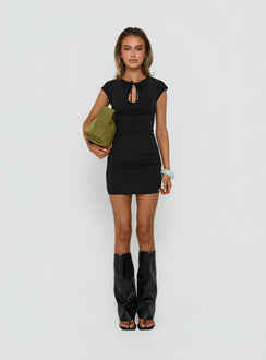 Ivina Keyhole Ruched Scoop Mini Dress Black