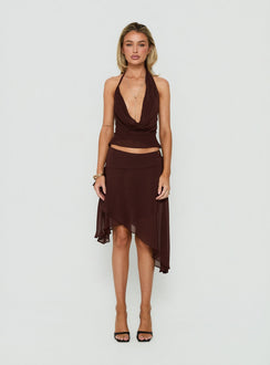 Evaleine Chiffon Cowl Neck Top Chocolate