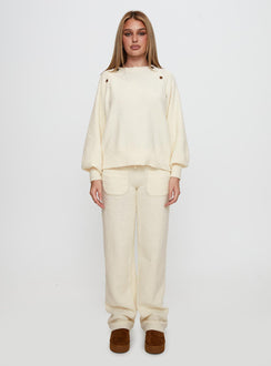 front view of model wearing Princess Polly Susi Fluffy Knit Pant Ivory High Waisted Pants 