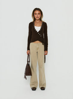 Showcasing Buenos No Waist Low Rise Straight Leg Jeans Washed Khaki in womens-jeans front view of model wearing Princess Polly
