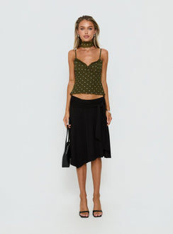 Mishy Scarf Detail Cami Top Olive Polka