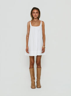 Lucka Babydoll Tie Mini Dress White