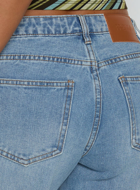 product Princess Polly Ramos Low Rise Wide Leg Denim Jeans Bright Blue Wash Mid Rise Jeans Jeans 