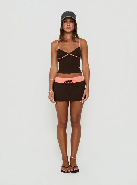 Janaye V Neck Tank Brown / Coral
