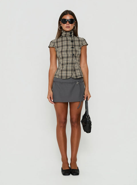 Maxina High Neck Button Up Top Check