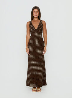 Nellie Maxi Dress Brown Polka Dot Petite