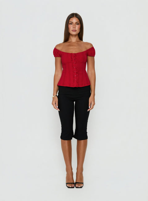 Gysella Off Shoulder Woven Top Red