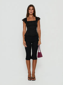 Kaelira Square Neck Frill Short Sleeve Top Black