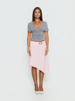   front view of model wearing Princess Polly Ismora Asymmetrical Midi Skirt Pink 