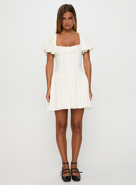 front view of model wearing Princess Polly Forever More Mini Dress White Square Neck 