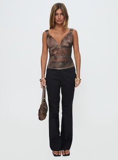 front view of model wearing Princess Polly Aislyn Flare Pant Black High Waisted Pants 