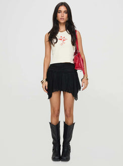   front view of model wearing Princess Polly Ayra Lace Mini Skirt Black Mini Skirts 