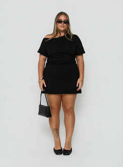 Avriana Off Shoulder T-Shirt Mini Dress Black Curve