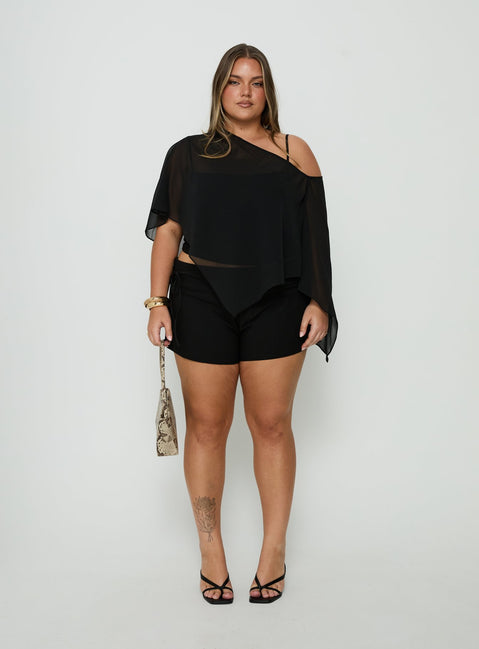 Senzo Chiffon Poncho Top Black Curve