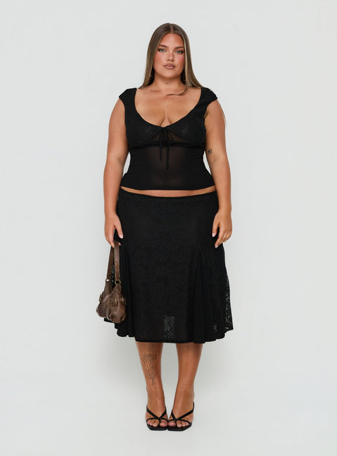 Quani Lace Midi Skirt Black Curve