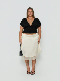 Crafted from the Rosemead Satin Midi Skirt Cream Curve in womens-skirts with midi length product