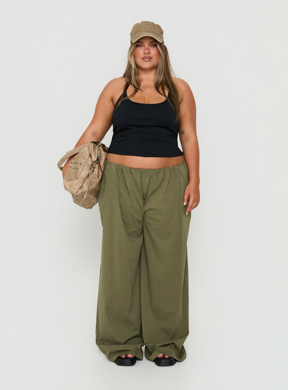 Lunea Concealed Waistband Pants Khaki Curve