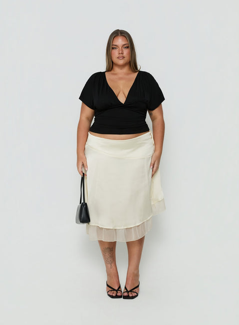 Mattey Cinched V Neck Top Black Curve