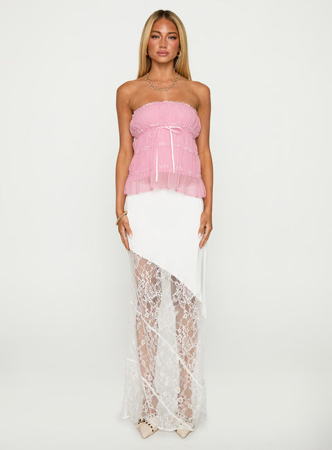front view of model wearing Princess Polly Avelina Strapless Top Pink Sleeveless straight 