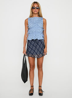   front view of model wearing Princess Polly Orellia Mini Skirt Blue Check Mini Skirts 