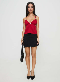   front view of model wearing Princess Polly Konstantina Mini Skirt Black Mini Skirts Skirts 